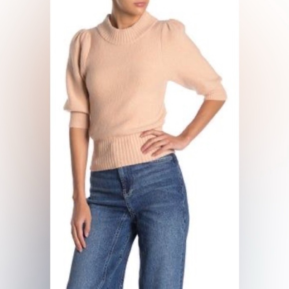 Free People Sugar Pie Sweater, Mock Neck Bubble Short Sleeves , size large